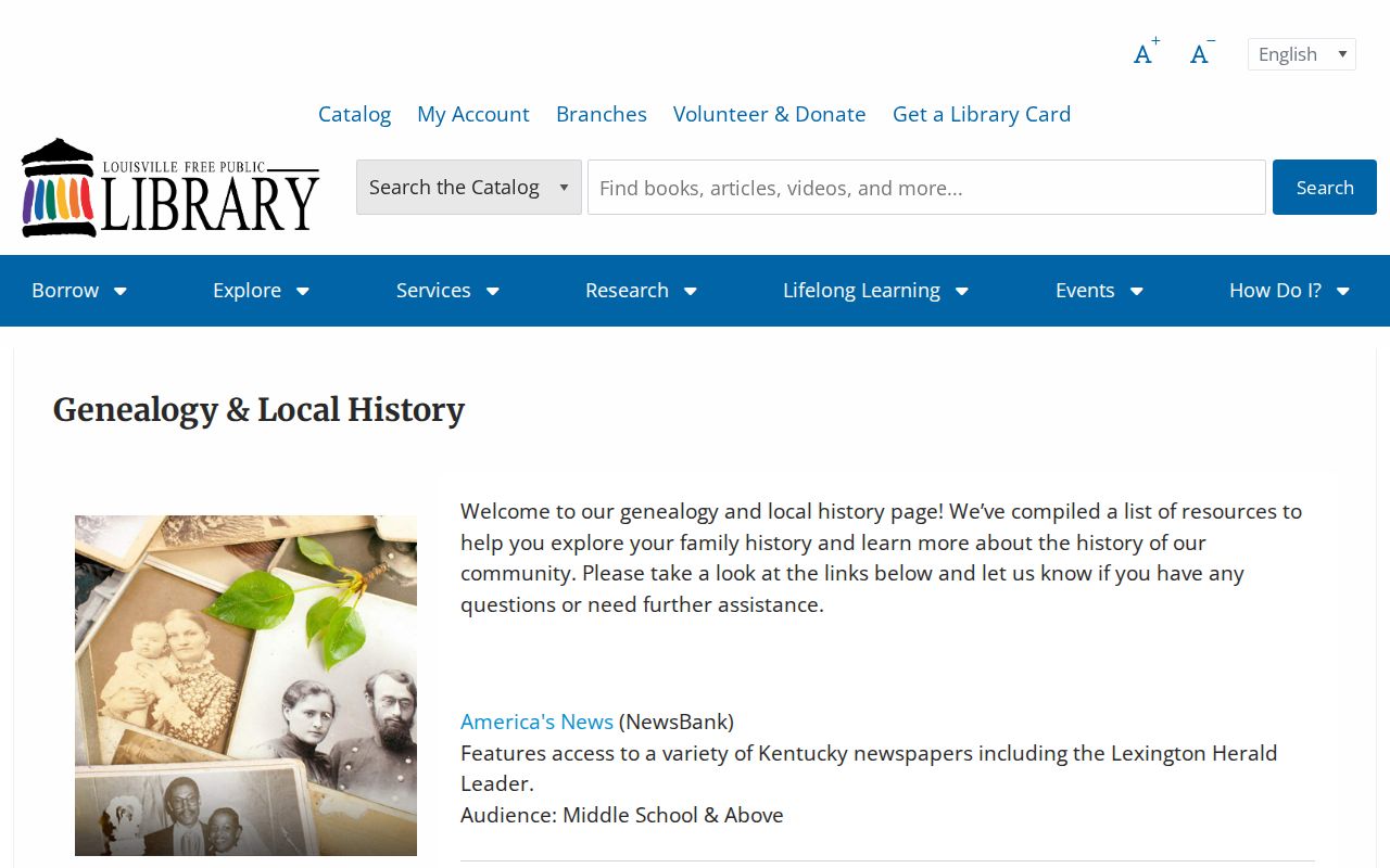 Louisville Free Public Library genealogy and obituary resources