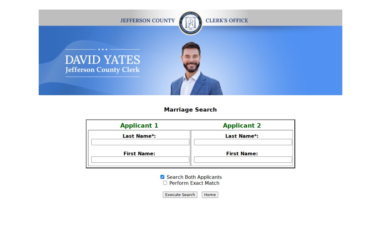 Jefferson County marriage applicant search form